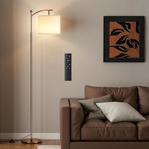 Ambimall 60" Floor Lamps with Remote Control & Bulb, Colors Temperature & Brightness Adjustable, Beige Shade & Gold Pole
