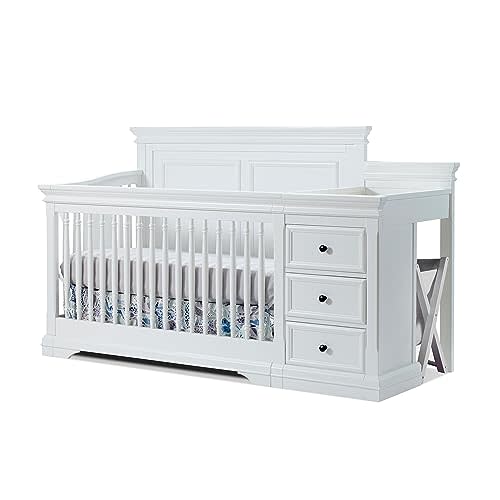 Sorelle Furniture Portofino Crib, Classic 4-in-1 Convertible Crib, Crib Made of Wood, Non-Toxic Finish, Wooden Baby Bed, Toddler Bed, Childs Daybed and Full-Size Bed, Nursery Furniture-White
