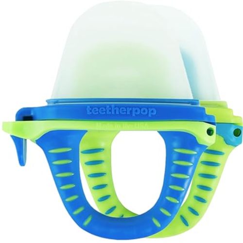 Teetherpop Fillable Freezable Teethers for Babies - Breastmilk Teether with Spill-Proof Sippy Slits – Teething Popsicle for Baby, Liquids & Purées, Cooling Teething Relief Feeder Pacifier - BlueLime
