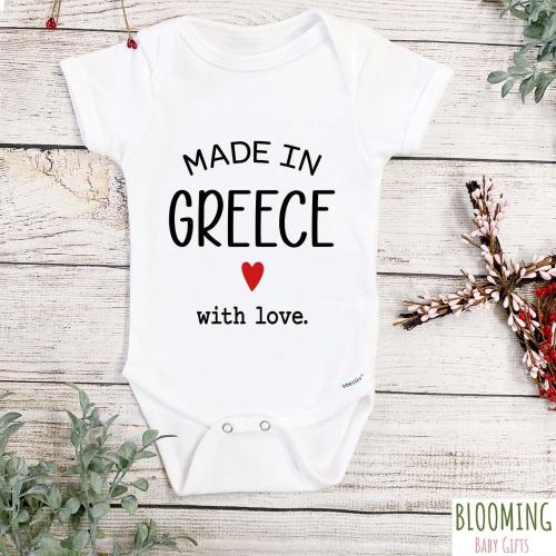Made In Greece Baby Bodysuit, Greek Baby Shower Gift, Made With Love Baby Clothes, Pregnancy Announcement Bodysuit, Sz 0-3 M