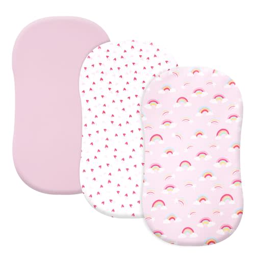 david's kids 3 Pack Bassinet Sheets, Ultra Soft Breathable Comfortable Baby Sheet Set for Girls Neutral, Univeral Fit for Most Cradle and Bassinet Mattress, Rainbow