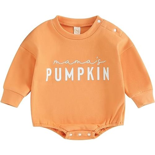 Rtnnsbbfcm Baby Girl Boy Halloween Outfit Sweatshirt Bubble Romper Pumpkin Pie Onesie Fall Clothes Halloween Costumes (Mama's Pumpkin Orange, 0-3 Months)