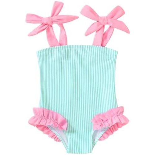 Happy Town Toddler Swimsuit Girl Solid Color Stripe One-Piece Baby Bathing Suits