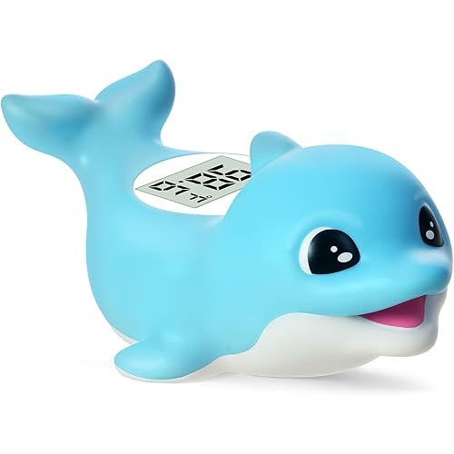 Baby Bath Thermometer for Newborn – Digital Bathtub Water Temperature Thermometer – Floating Dolphin Bath Toy, °C/°F Display, Waterproof & BPA-Free