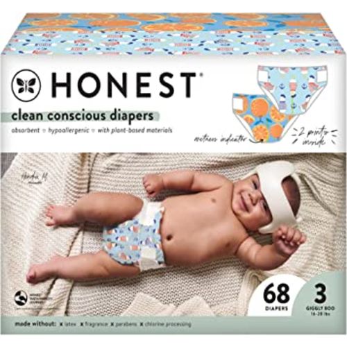 The Honest Company Clean Conscious Diapers | Plant-Based, Sustainable | Orange You Cute + Feeling Nauti | Club Box, Size 3 (16-28 lbs), 68 Count