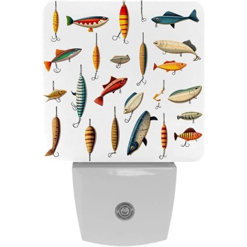 NEWzone Various Fishing Lures Night Light 0.5W, Plug in Night Lights for Boys Girls Led Night Light Dusk to Dawn Sensor Nightlight for Stairway/Hallway/Bedroom