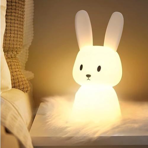 Bunny Night Light for Kids Room, 7 Color Changing LED Portable Touch Lamp with Timer, USB Rechargeable Silicone Rabbit Nightlight for Baby Children Nursery (Bunny)