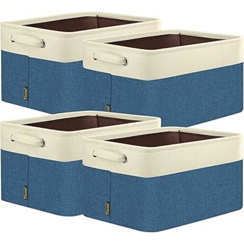 BALEINE 4 Pack Fabric Closet Storage Bins for Shelves, Linen Closet Organizers and Storage, Decorative Baskets for Organizing, Shelf, Clothes, Home, Office (Navy Blue, 15"x11"x9.5")