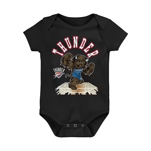 OKC Oklahoma City Thunder BLACK Baby Mascot on Court One Piece - 667476531