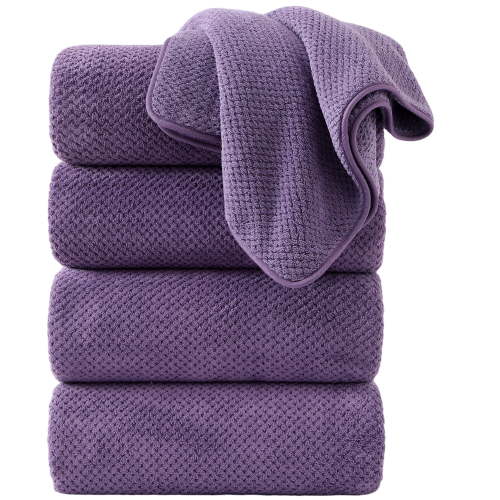 Jessy Home 4 Pack Towel Set Oversized Bath Sheet Towels 600 GSM Ultra Soft Dark Purple Bath Towels