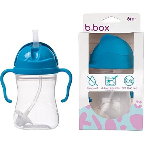 b.box Sippy Cup with Weighted Straw. Drink from any Angle, Leak Proof, Spill Proof, Easy Grip. BPA Free, Dishwasher Safe. For Babies 6m+ to Toddlers (Cobalt, 8oz)