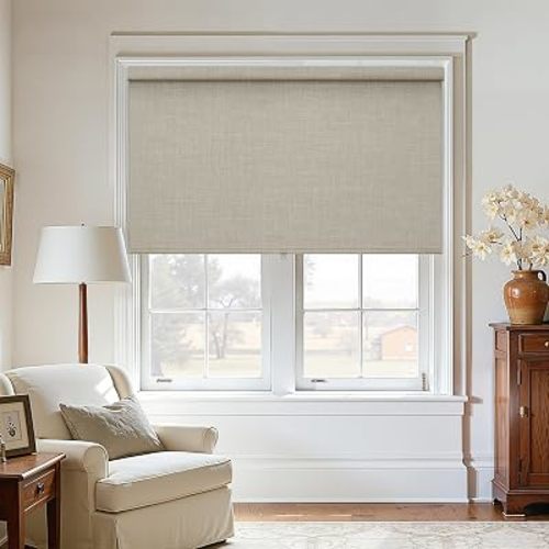 Oatmeal 100% Blackout Roller Shades for Window Room Darkening Thermal Insulated UV Protection Cordless Free-Stop Window Blinds for Bedroom Home Office Door Protect Privacy 71" W x 72" H