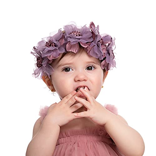 Bethynas Baby Girls Flower Cluster Headband Soft Lace Cloth Floral Head Wear for Wedding Party Cute Flower Hair Band for Toddlers Flower Girls (Purple)