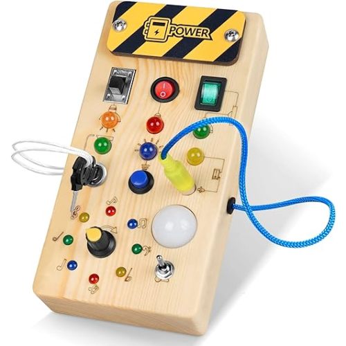 Toddler Busy Board with 8 led Lights,Toddler Sensory Board for 1 Year Old, Baby Montessori Toys for 1+ Year Old, Travel Toys Light Switch Toys for 1, 2,3 Year Old Baby