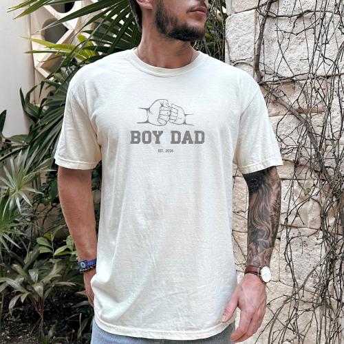 Comfort Colors® Boy Dad Shirt, First Fathers Day Gift, Pregnancy Announcement, Gift for New Dad, Custom Dad Est T-Shirt