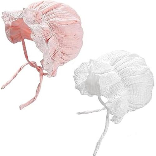 Baby Girl Boy Lace Cotton Bonnet – Soft Warm Cap Breathable Eyelet Beanie Sun Protection Hat for Newborn Infant Toddler