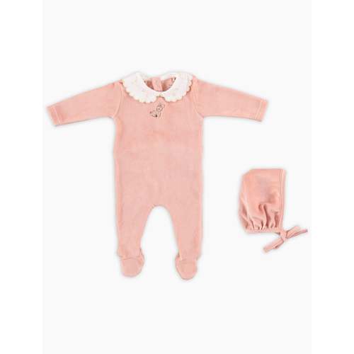 Ines Collar Overall Set in Bamby Velour Pink