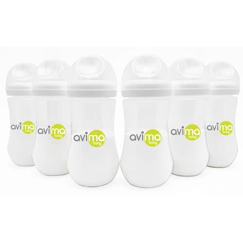 Avima Baby 12 oz Anti Colic Baby Bottles for Breastfed Babies - Fast Flow Nipples, Wide Neck Bottle, BPA Free - 9-12 Months, Stage 3 (Set of 6)