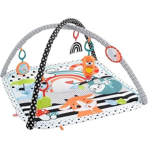 Fisher-Price 3-in-1 Music, Glow and Grow Gym, Infant Activity Play mat for Tummy time and take Along