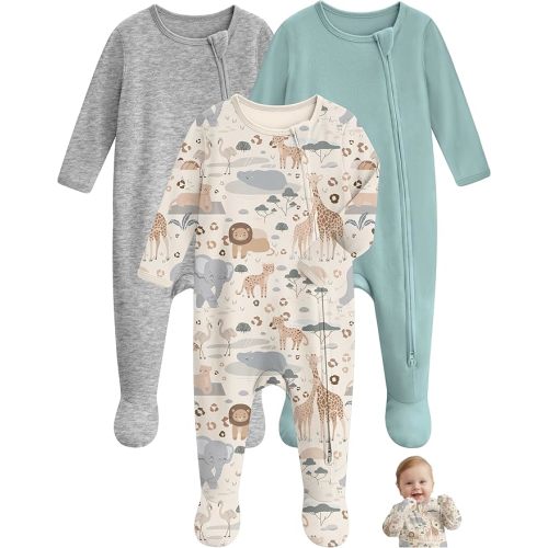Baby Pajamas 100% Cotton Baby Sleepers for Newborn 0-3 3-6 6-9 Months 3Pcs Footie Pajamas Baby Boys Girls Clothes