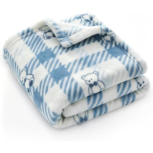 Baby Blanket with Plaid Bear Pattern for Boys Girls 30 x 40 Inch
