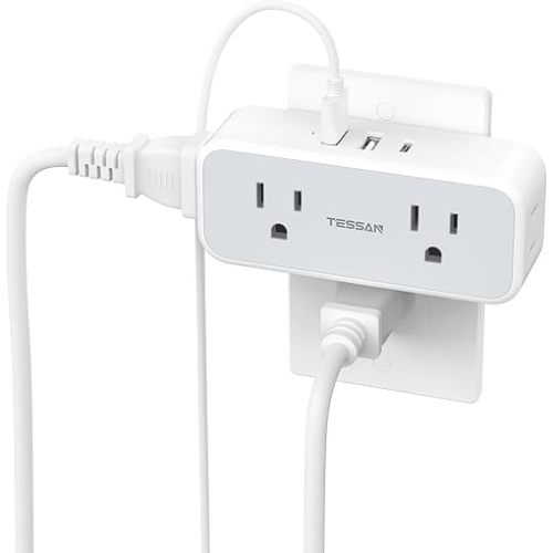 Surge Protector Outlet Extender, TESSAN Multi Plug Splitter with 4 Electrical Outlets 3 USB Ports(1 USB C), Multiple Plug Mini Wall Expander for Home Bathroom Office Dorm Room Essentials