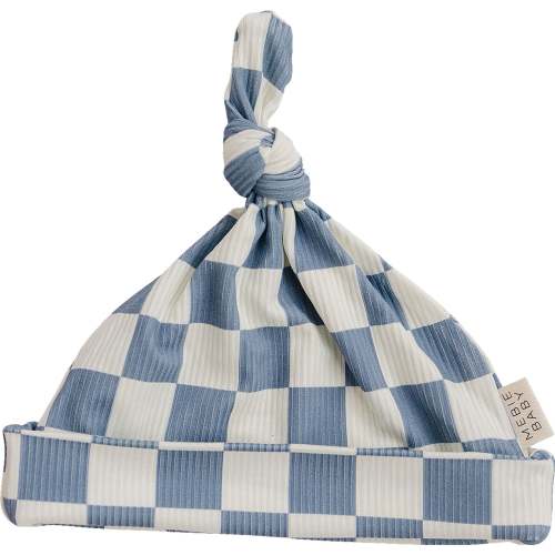 blue checkered bamboo newborn knot hat