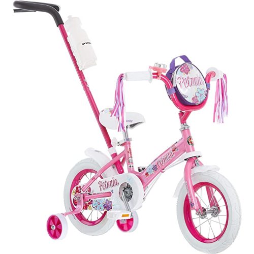 Schwinn Petunia and Grit Bike, Bike for Kids Ages 2-4, Steerable Beginner Bicycle with Training Wheels, Parent Push Handle, Rear Coaster Brake, Adjustable Seat