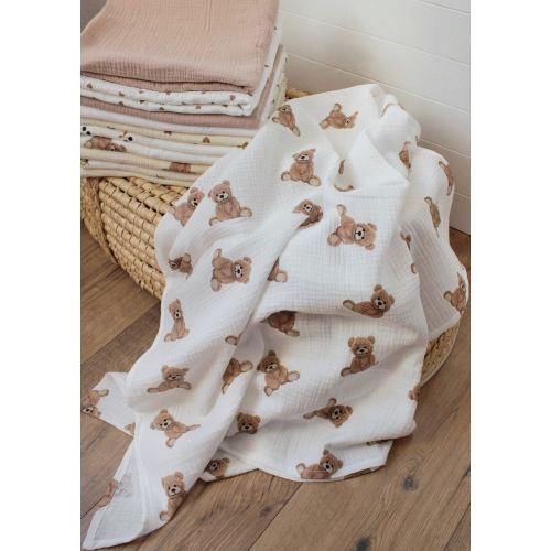 Teddy bear nursery - 100% cotton, 39x45&quot;, Lightweight Breathable Baby Wrap, muslin baby blanket