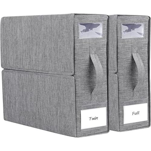 Cosybreeze Bed Sheet Organizer 2 Pack Foldable Linen Closet Organizers and Storage Full or Twin Size Bedsheet Organizer Sheet Storage, Folder Organizers for Duvet Cover Bedding Clothes, Grey