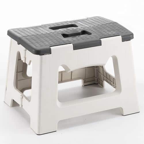 CasaZenith Step Stool Foldable, 9'' Folding Step Stool for Kids & Adults, Hold Up to 300lb, Lightweight Small Collapsible Step Stools with Handle, Stepping Stools Suitable for Kitchen Bathroom (Gray)
