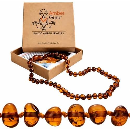 Amber Guru Baltic Amber Necklace (Authentic, Certified) - 12.5 inches - Unisex Jewelry - Polished Real Amber Beads - Proud to Deliver Genuine Baltic Sea Wonder - Handmade