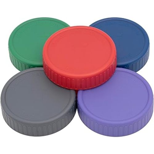 Mason Jar Lifestyle Leak-Proof Plastic Storage Lids with Platinum Silicone Liners – 5 Pack for Wide Mouth Mason Jars – Reusable, Eco-Friendly, Freezer Safe