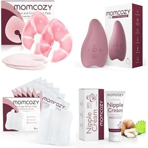 Momcozy Larger Breast Therapy Packs, Hot and Cold Breast Pads，Warming Lactation Massager，Hydrogel Nipple Pads with Soothing Lanolin，Cream Safe for Breastfeeding,
