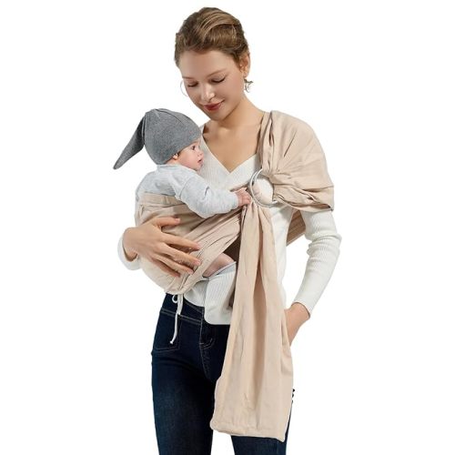 Baby Ring Sling Wrap, Lightweight Baby Carrier Sling Toddler Sling, Cotton Infants Wraps Carrier (7-35 lbs) for Toddlers, Cream