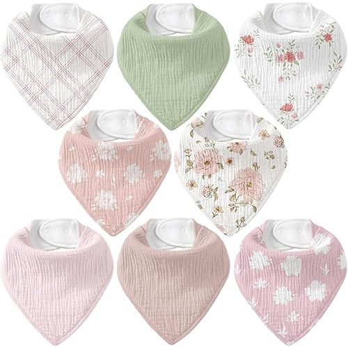 Muslin Baby Bibs 8 Pack, Baby Bandana Drool Bib for Drooling and Teething, Cotton Soft Absorbent for Girls Boys Garden