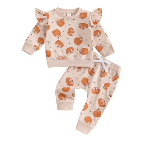 Toddler Baby Girl Halloween Outfit Pumpkin Crewneck Sweatshirt Long Sleeve Shirt Pants Newborn Fall Clothes