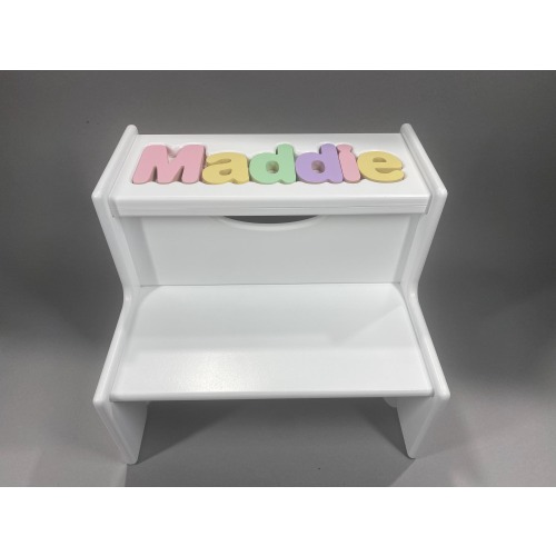 2 Step Personalized Wood Puzzle Name Stool -  NAME ONLY  White or Natural