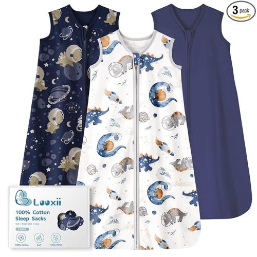 Looxii Baby Sleep Sack 0.5 TOG, 100% Cotton 3 Pack Wearable Blanket Baby Sleep Bag for Newborn Infant, 2-Way Zipper Lightweight Toddler Sleeping Sack 0-6 Months