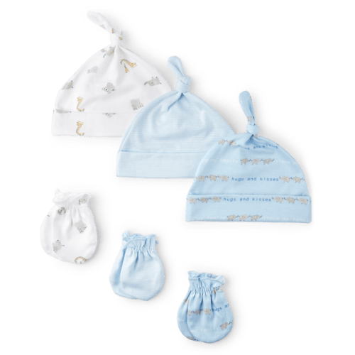 Baby Boys Animal Knotted Hat And Mittens 6-Piece Set - Blue
