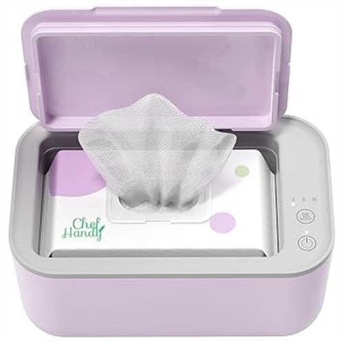 Chefhandy Wipe Warmer with Adjustable Temperature, Silent Heating & Large Capacity | Constant Warmth for Baby or Adult Wipes, Purple