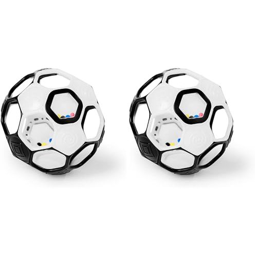 Bright Starts Oball Grippin' Goals Rattle Soccer Ball - Black & White, Easy-Grasp Toy for Newborn and Up (Pack of 2)
