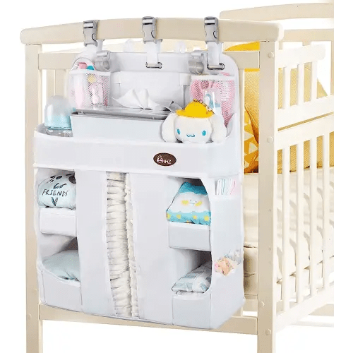 XL Hanging Diaper Caddy Organizer –Sturdy and Durable Baby Organizer – Diaper Stacker for Changing Table, Crib, Playard or Wall & Nursery Organization （White）