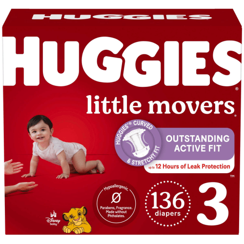 Huggies Little Movers Baby Diapers, Size 3 (16-28 lbs), 136 Ct