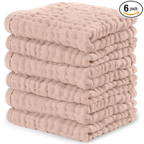 Comfy Cubs Muslin Baby Washcloths 6 Pack - Blush