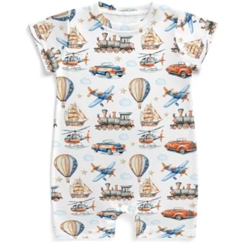 Watercolor Plane Hot Air Balloon Baby Rompers Cartoon Airplanes Cloud Stars Newborn Summer Outfit