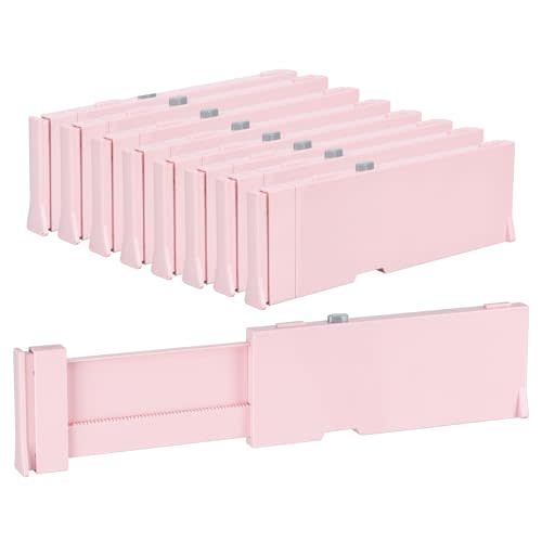 Vtopmart 8 Pack Drawer Dividers for Clothes, 4" High 11.6"-17" Adjustable Expandable Dresser Drawer Organizer, Plastic Separators for Dresser, Baby Clothes, Underwear, Kitchen & Office Storage, Pink