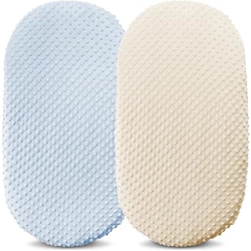 Owlowla Bassinet Sheet Set,Ultra Soft Minky Cradle Sheets Universal Fitted Bassinet Pad/Mattress for Baby Boys Girls(Cream/Baby Blue)