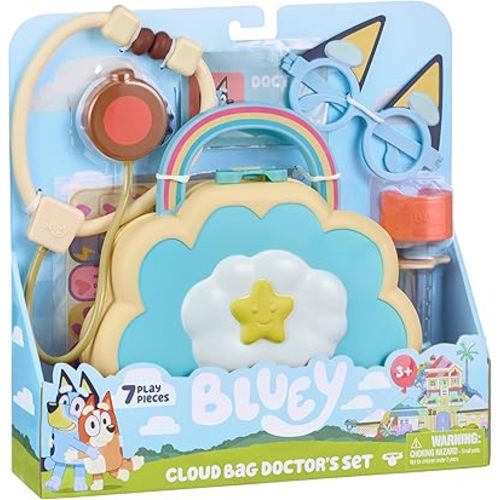 Bluey Cloud Bag Doctor Playset, Portable Play Doctor Set with 7 Pretend Check Up Accessories, Medical Toys for Kids Ages 3+