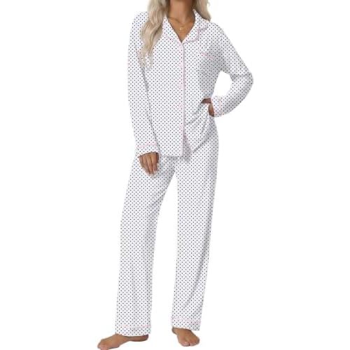 Ekouaer Pajamas Womens Long Sleeve Sleepwear Button Down Loungewear Pjs Set